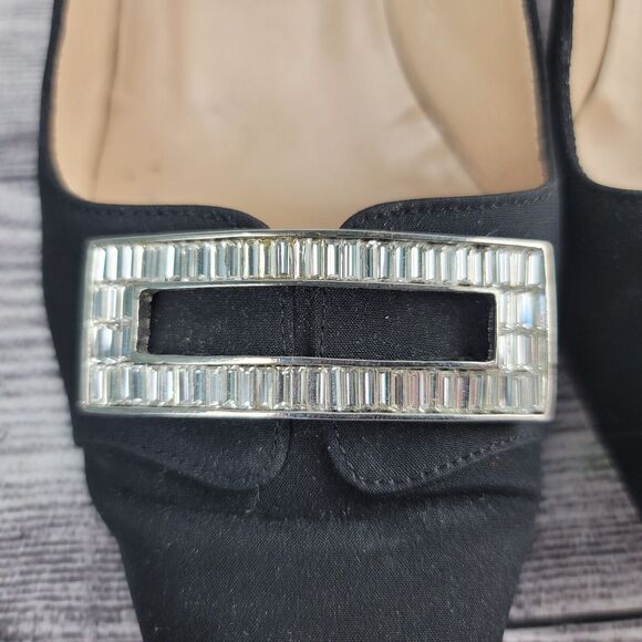 Manolo Blahnik Black 2" Heels Rhinestone Buckle Pointed Toe size 37.5 (7.5 US) - Picture 6 of 16